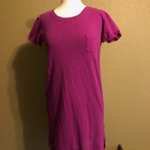 Purple cotton Mini dress with Brass buttons - Picture 2 of 5